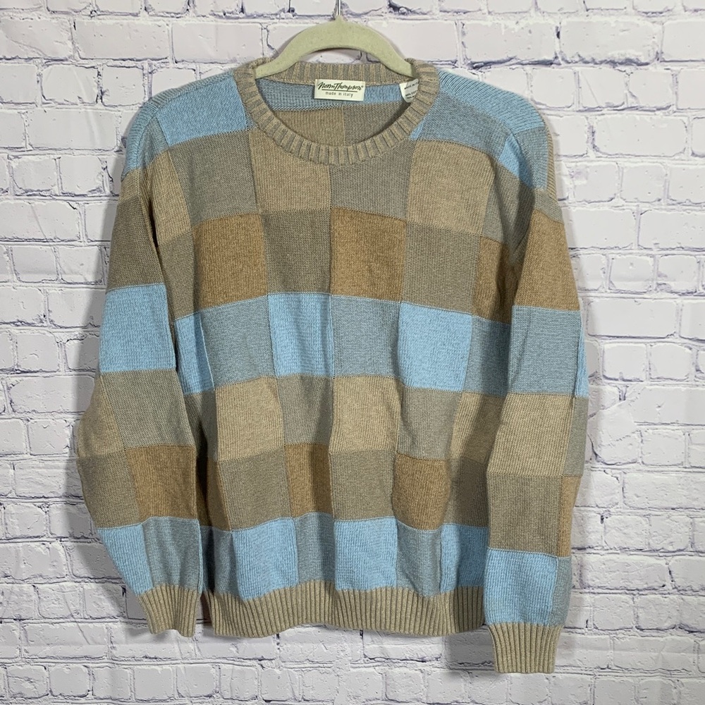 Norm Thompson 3d Knit Checkered Patchwork Sweater… - image 1